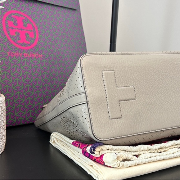 Tory Burch Taupe Perforated Shoulder Bag - Picture 12 of 14